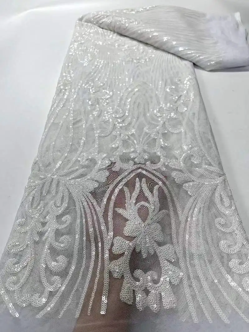 

Белая фуксия африканская французская сетчатая вышивка роскошная кружевная ткань с блестками для шитья