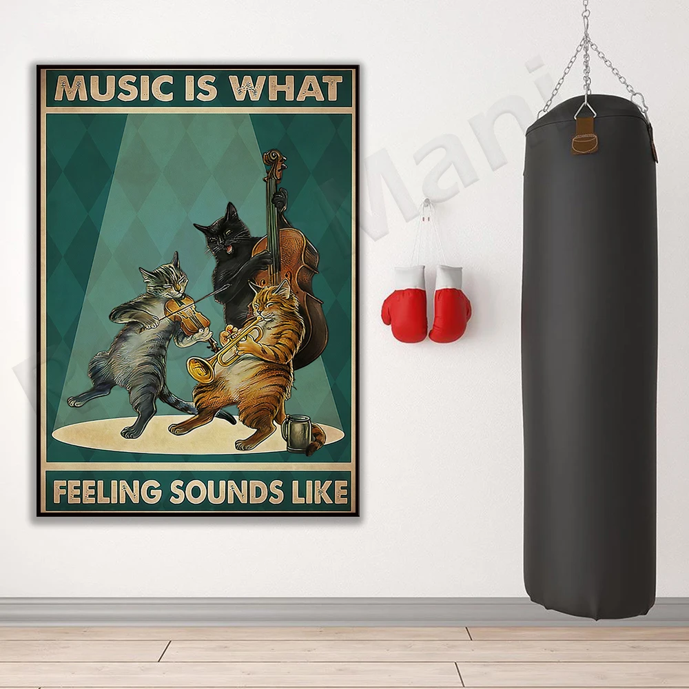 Забавный постер с кошкой ретро музыкой и звуком настроения милый кот подарок для