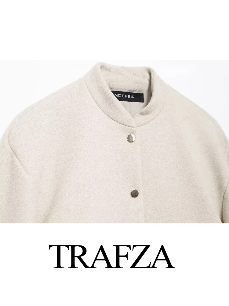 TRAFZA осень-зима женская однотонная короткая куртка-бомбер на пуговицах с