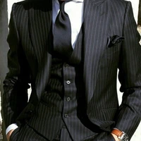 men suits black stripes 3 piece groom tuxedo slim fit elegant suits formal wear wedding suits stylish party blazer vest pant