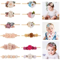 12pcs princess pearl flower baby headband infant elastic nylon hair bands handmade artificial floral headwraps kid girl headwear