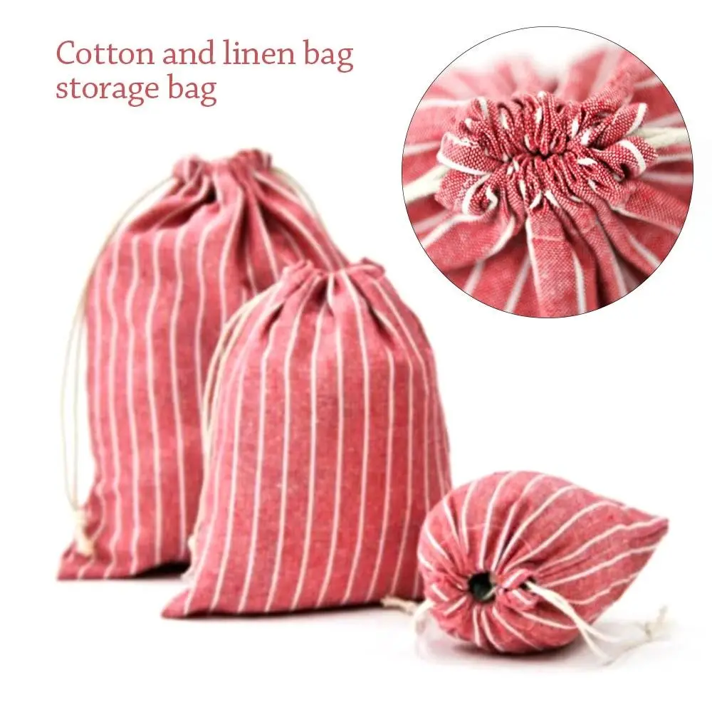 

Stripe Drawstring Bag Linen Storage Bag Reusable Cotton Bags for Wedding Gift Candy