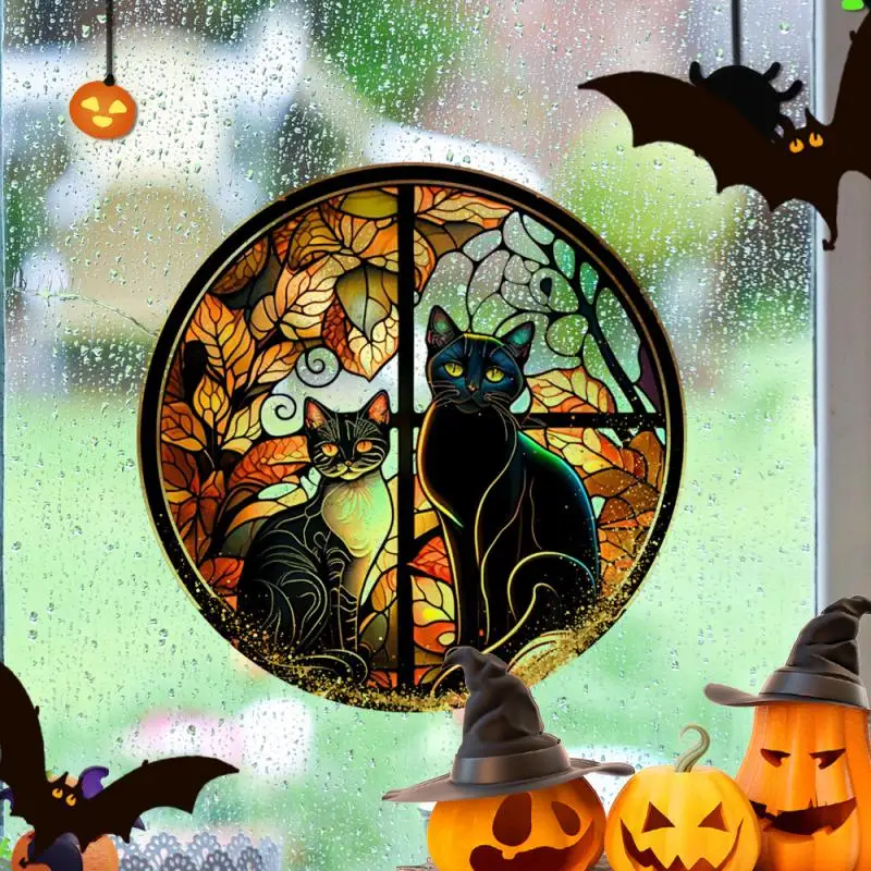 

Halloween Horror Castle Black Cat Window Stickers Glass PVC No-Glue Static Decorative Colorful for Party Home House On Glass