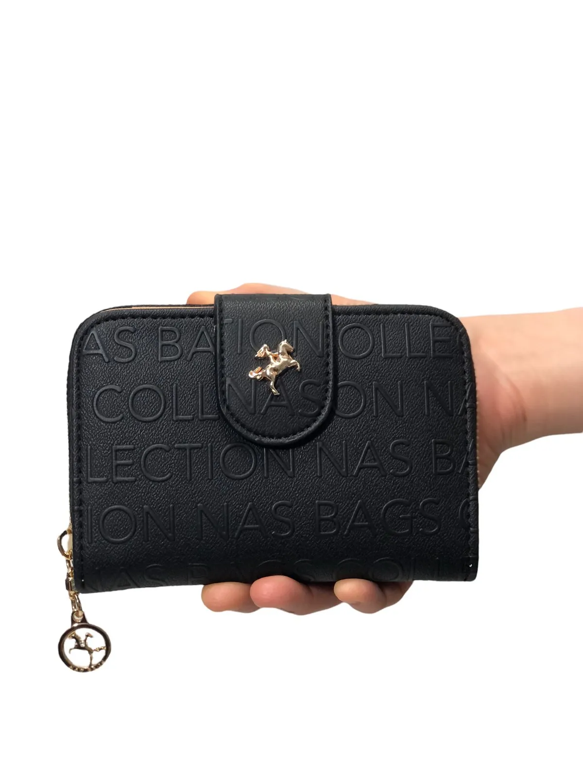

Black women's zipper wallet with paper and zipper card eyed Ebat 15cm