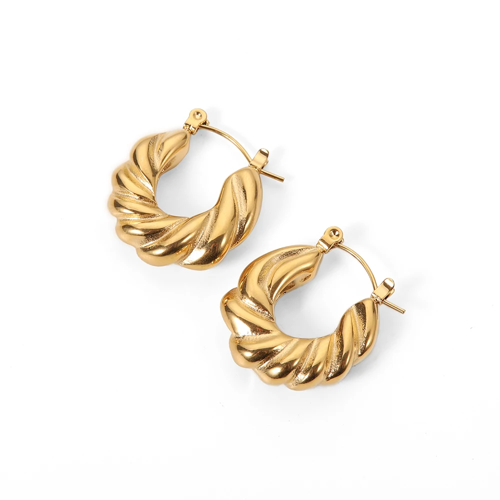 

Stylish Classic Minimalist Twist Stainless Steel Hoop Earrings Fashion Golden Jewelry Exquisite Charm Tarnish Free Women