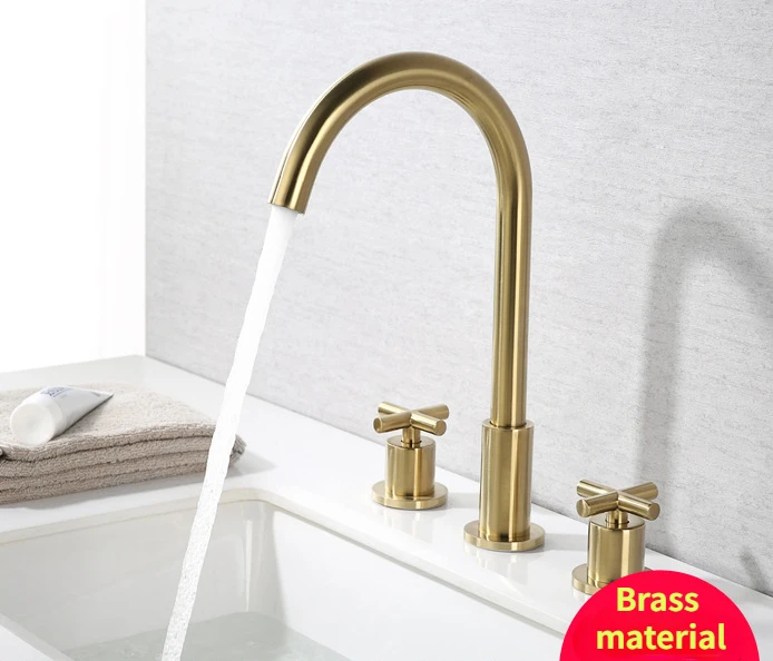 

Split type faucet Hot and cold separate face basin faucet Three hole bathroom counter basin faucet Copper faucet mixer