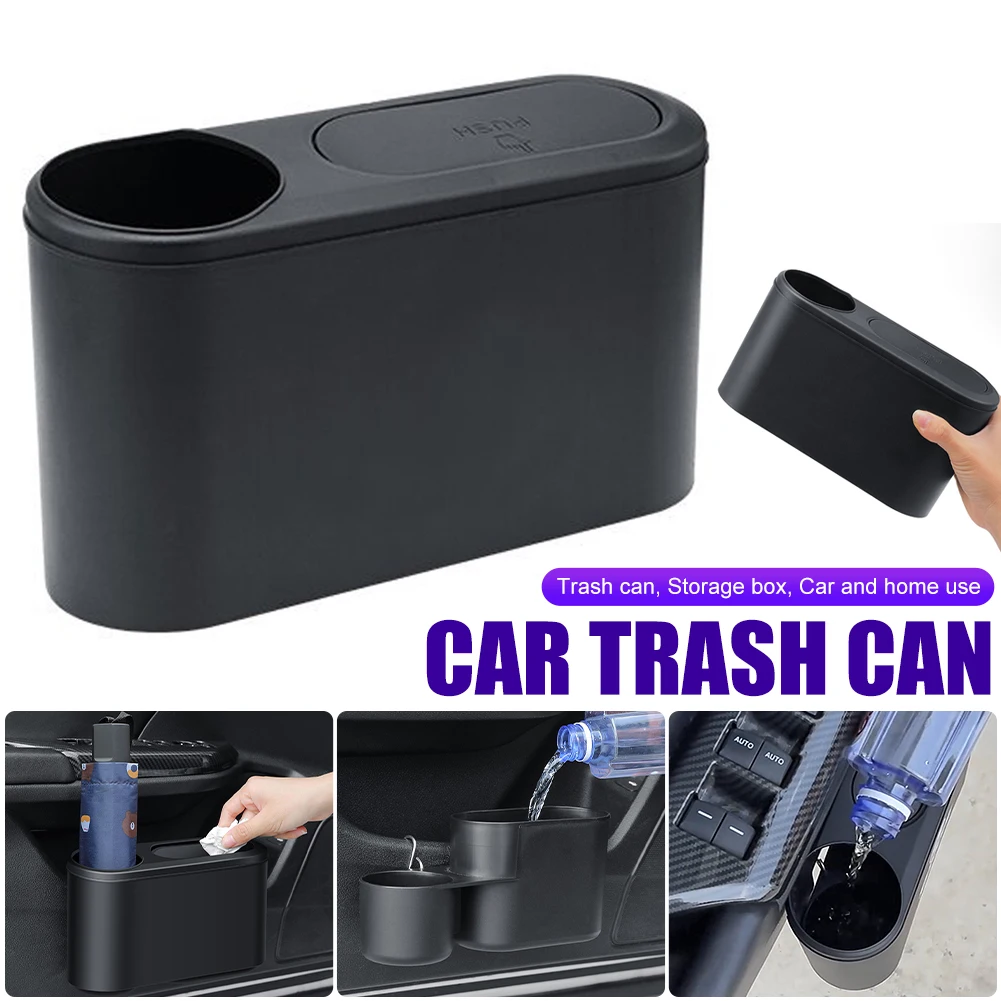 

Car Trash Can Mini Garbage Bin with Lid Waterproof Lining Leakproof Hanging Storage Box Detachable Cover Interior Organizer