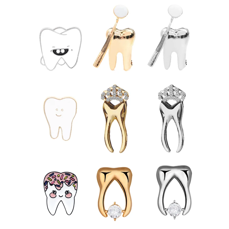 

Dentist Pins Rhinestone Crown Tooth Shape Brooch Corsage Dentist Gifts Brooches For Men Women Badges Bag Hats Accessories