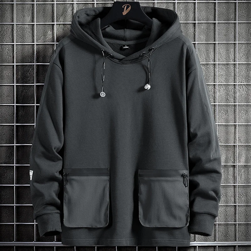 

Oversized Multi-Pockets Spring Autumn Hoodie Men Streetwear Adjustable Hooded Hip Hop Sweatshirts Male Pullover Tops Clothes 8XL