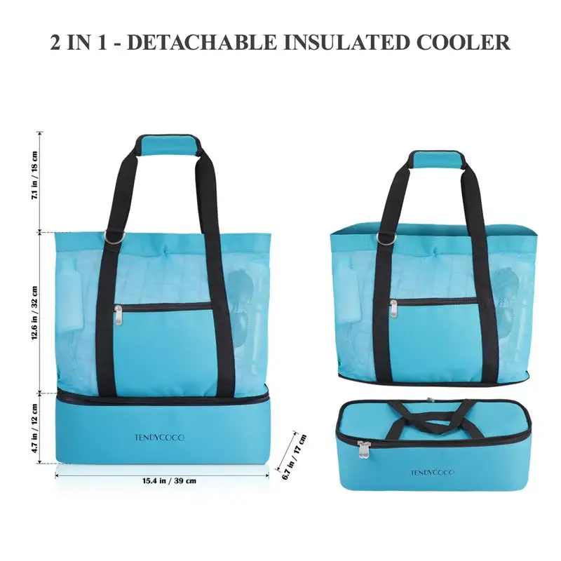

1 Set Multi-function Beach Tote Bag Double Mesh Travel Bag Camping Insulated Lunch Bags Portable Beach Bag for Camping BBQ