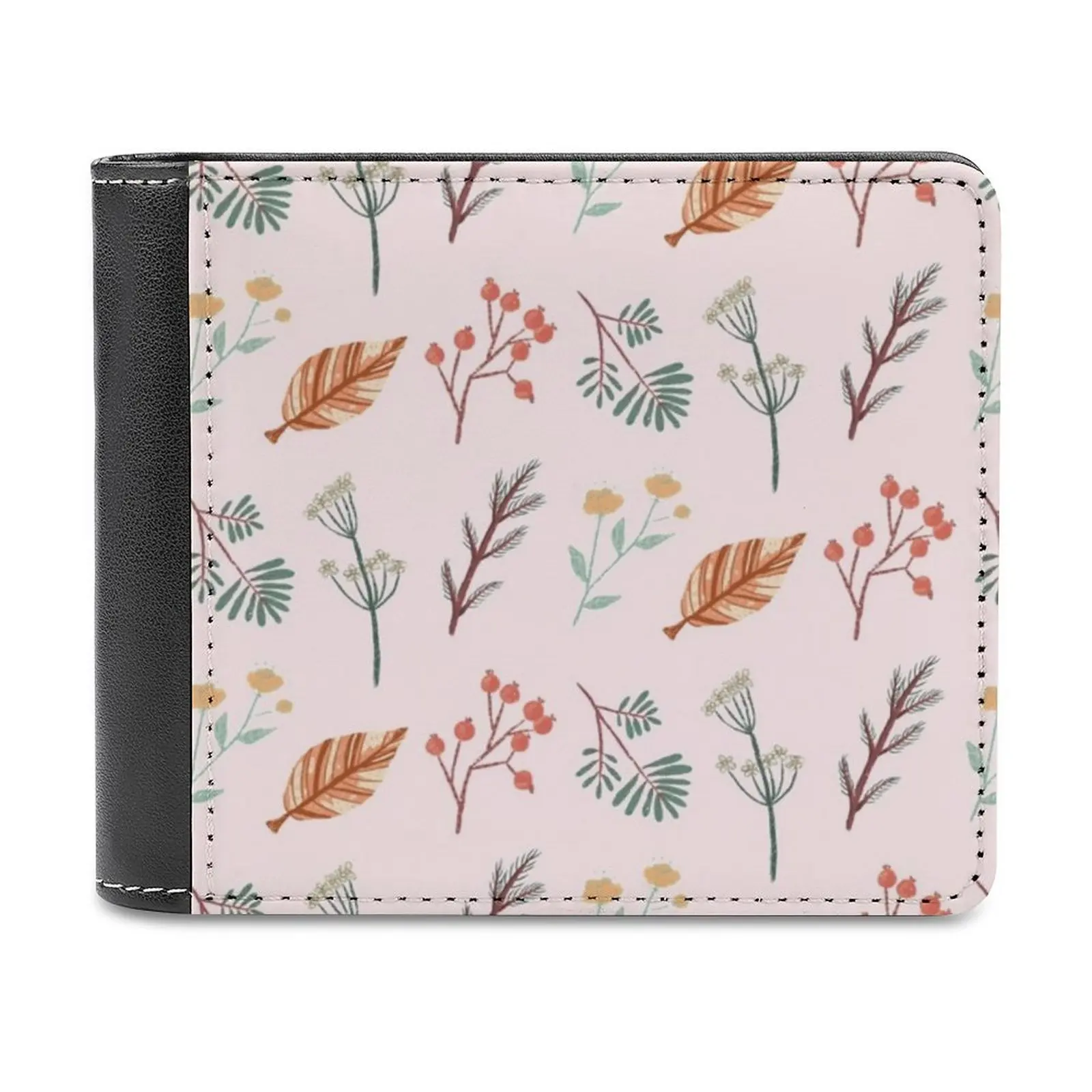 

Мужской классический кожаный кошелек Forest Friends, черный бумажник с отделением для кредитных карт, модный мужской кошелек с растениями, натуральными листьями, для дома