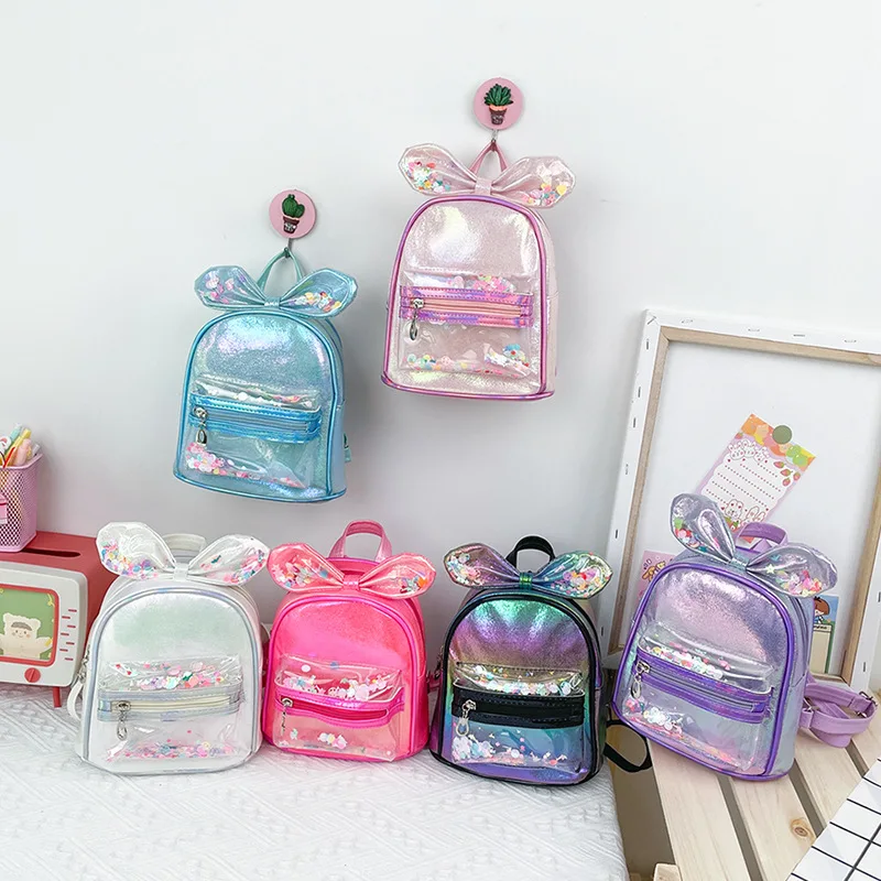 Children's Backpack Transparent Sequins Cute Princess Bow-knot Kindergarten Schoolbag Baby Travel Snacks Toy Casual Storage Bag