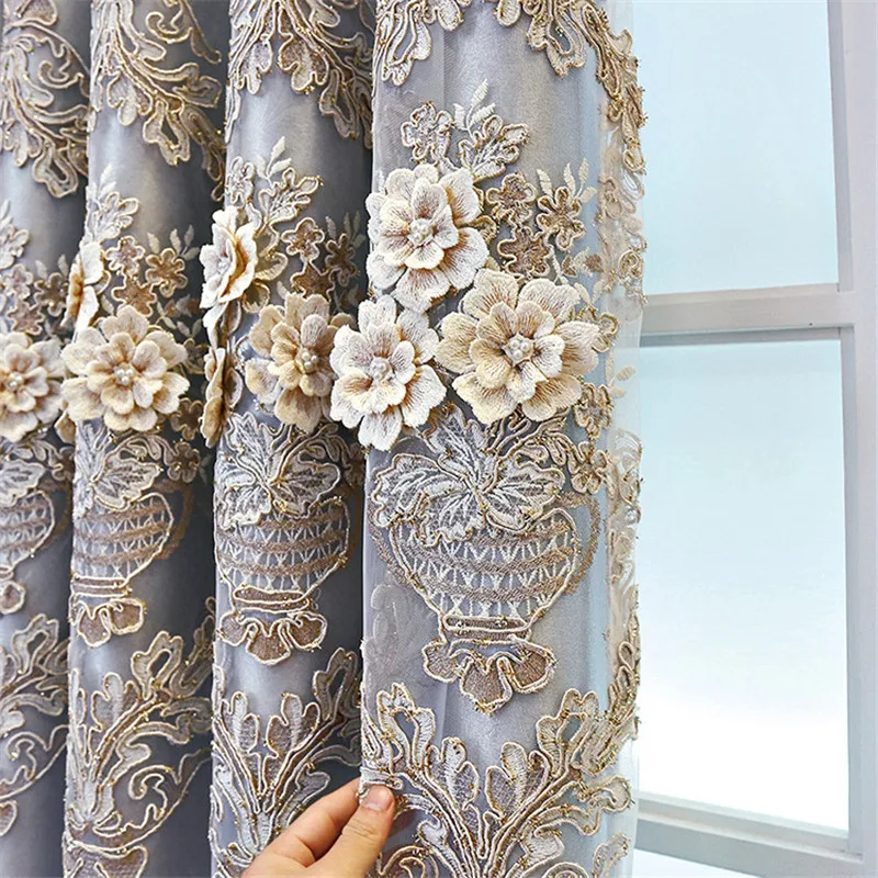 

European Style Villa Home Decor Double Layer Blackout Curtains Luxury Atmospheric Relief Embroidery Yarn For Living Room Bedroom