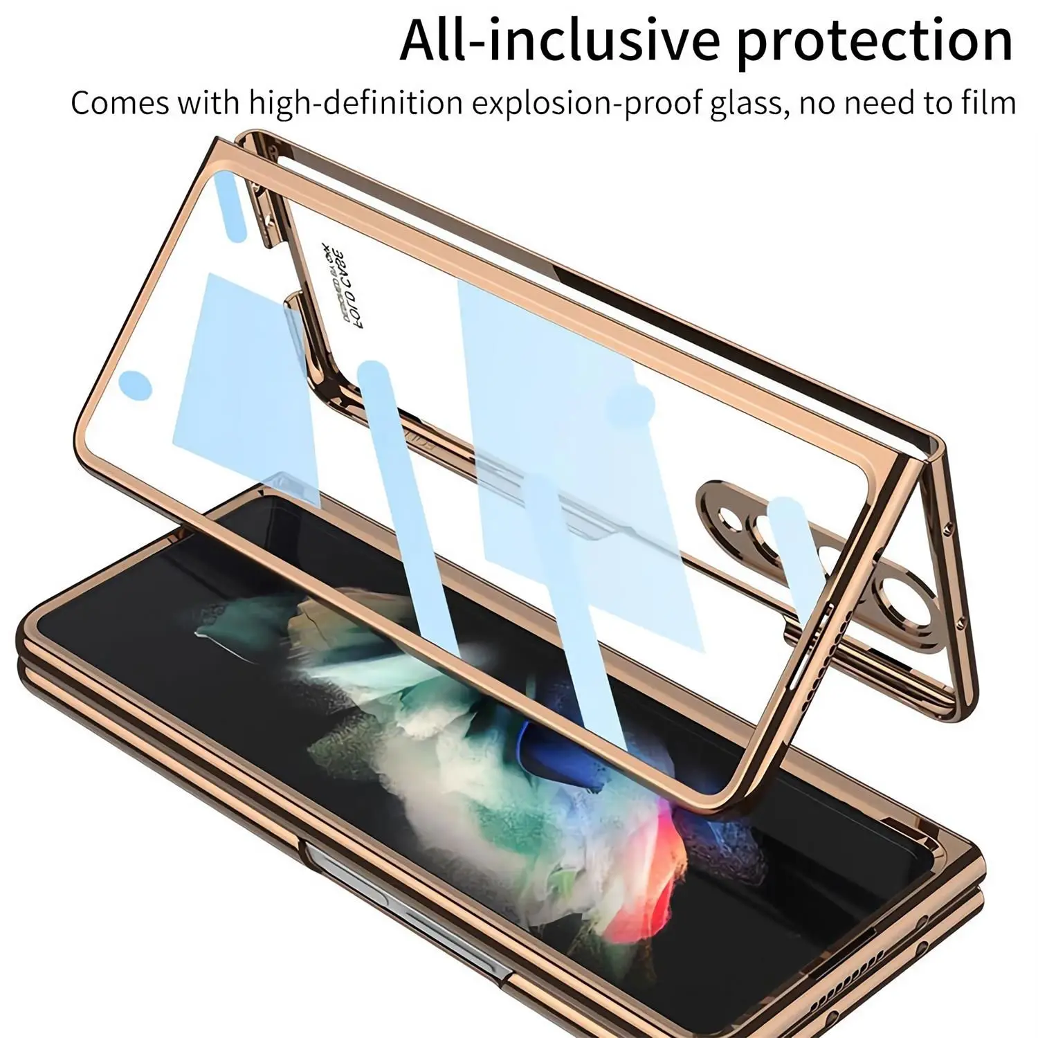 Original HD Transparent Case For Samsung Galaxy Z Fold 4 Shell Film Intergrated Electroplated Shockproof Hard Plastic Cover