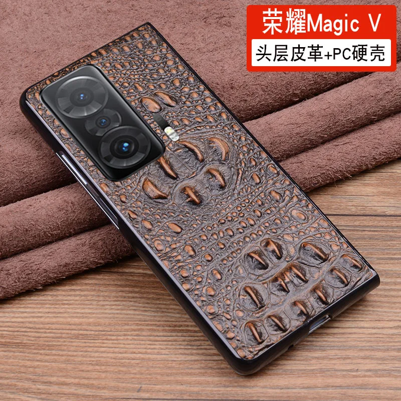 Hot Sales New Luxury Genuinnew Genuine Leather Luxury 3d Crocodile Head Phone Case For Honor Magic V Magicv Cover Case