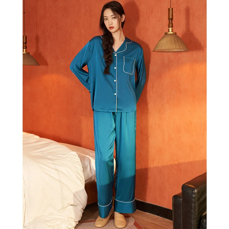 High Quality Silk Satin Pajamas Womens Pyjamas Set Long Sleeve Sleepwear Homewear Pajamas Suit Female Two Piece Set Loungewear