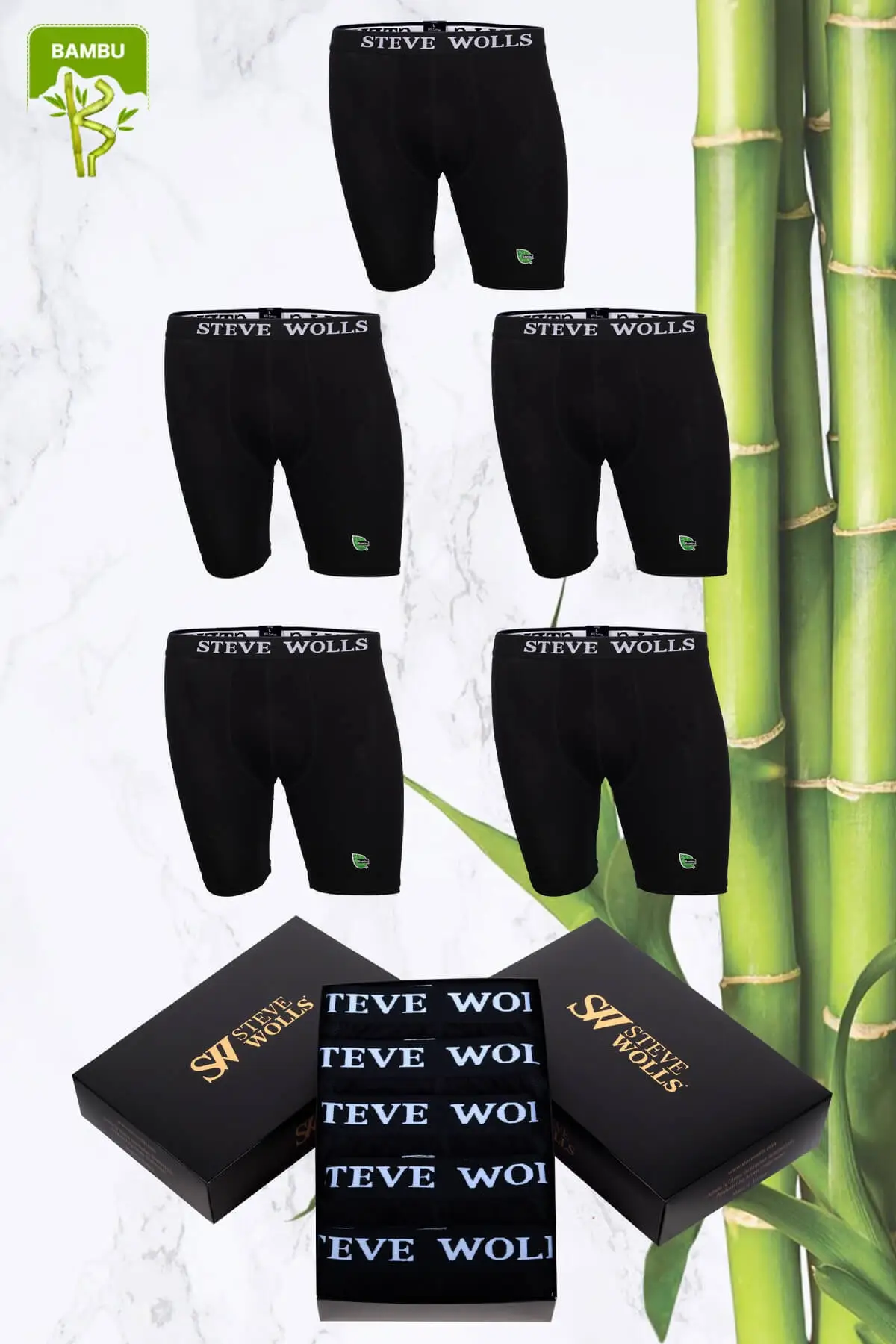 Erkek Siyah Renk Bambu  5'li Boxer Set