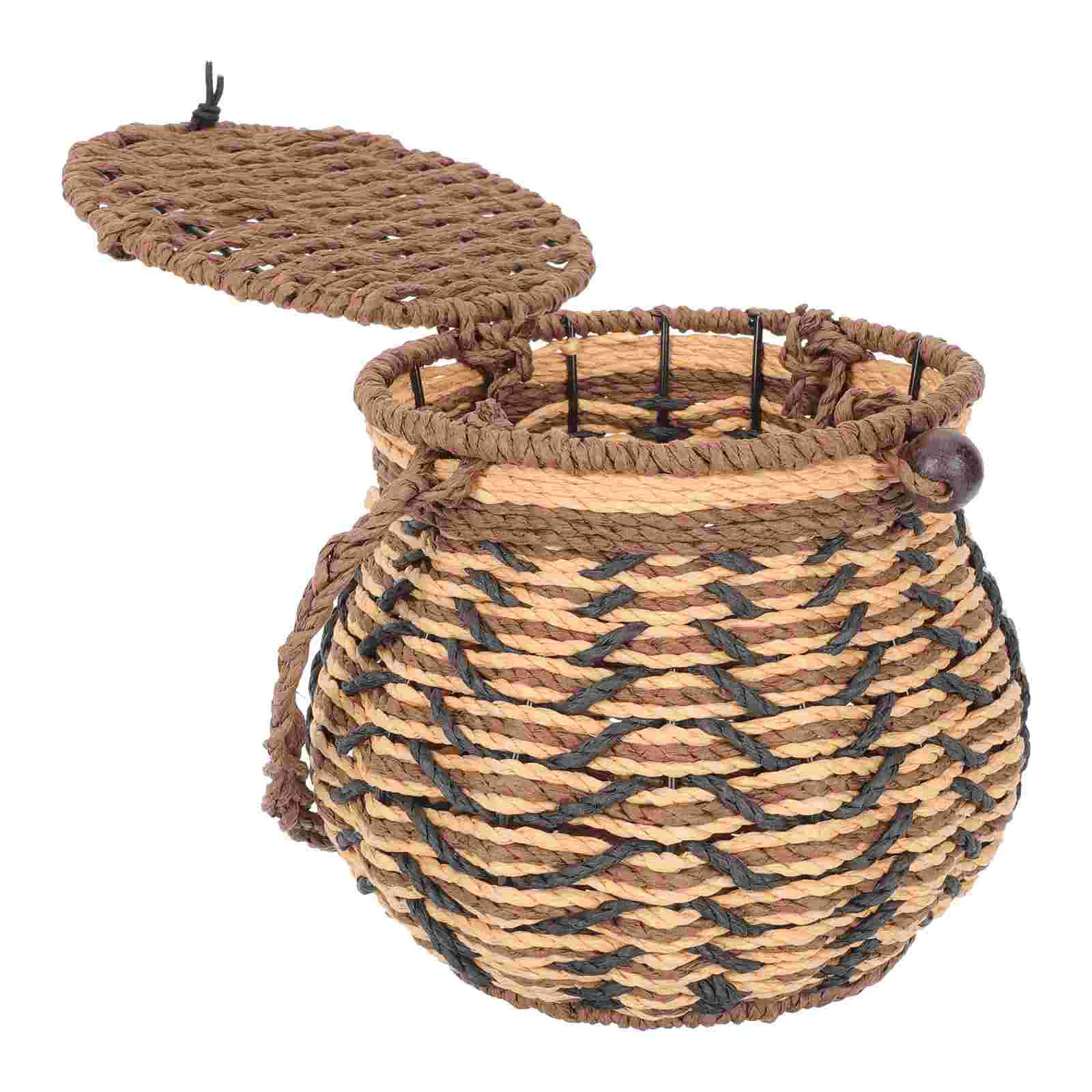 

Tea Leaf Jar Woven Seagrass Storage Baskets Wicker Home Box Handle Round Container Lid Lids Rattan