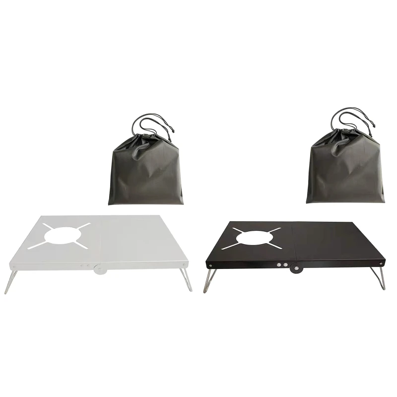 

Mini Camping Table With Heat Gas Stove Holder Aluminum Alloy Heat Shield Folding Table Outdoor Gas Stove Stand Durable