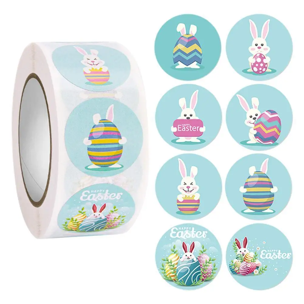 

Happy Easter Self Adhesive Paper Sticker Gift Bag Cake Baking Sticker Labels Easter Party Box Envelope Seal Decoration