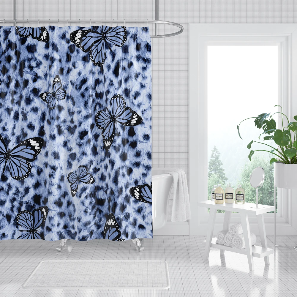 

Print Butterfly Print Shower Creative Leopard Curtain Bathroom Accessories Waterproof Curtain Home Decor Aesthetics Cortina Baño