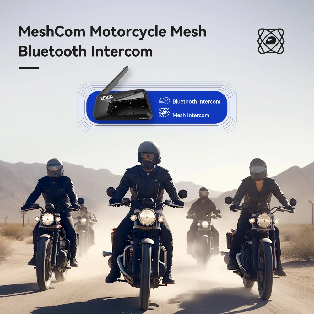 Гарнитура для мотоциклетного шлема Lexin-MeshCom сетка 2 шт. и Bluetooth сетчатая связь до 24