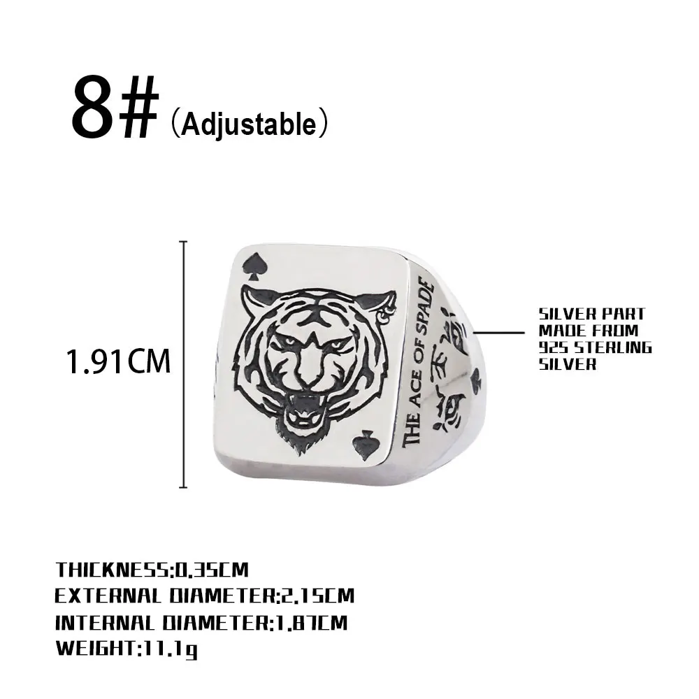 Женское серебряное кольцо в виде пики Тигра для покера модное мужское большого
