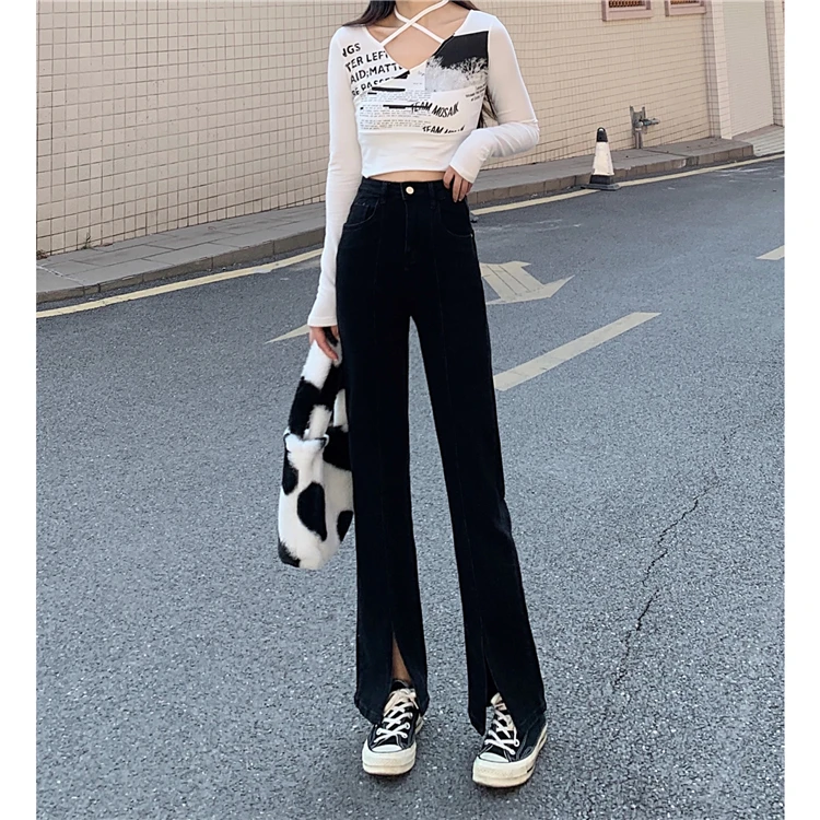 

DD1222 New fashion all-match leg length high waist loose wide leg pants trousers jeans