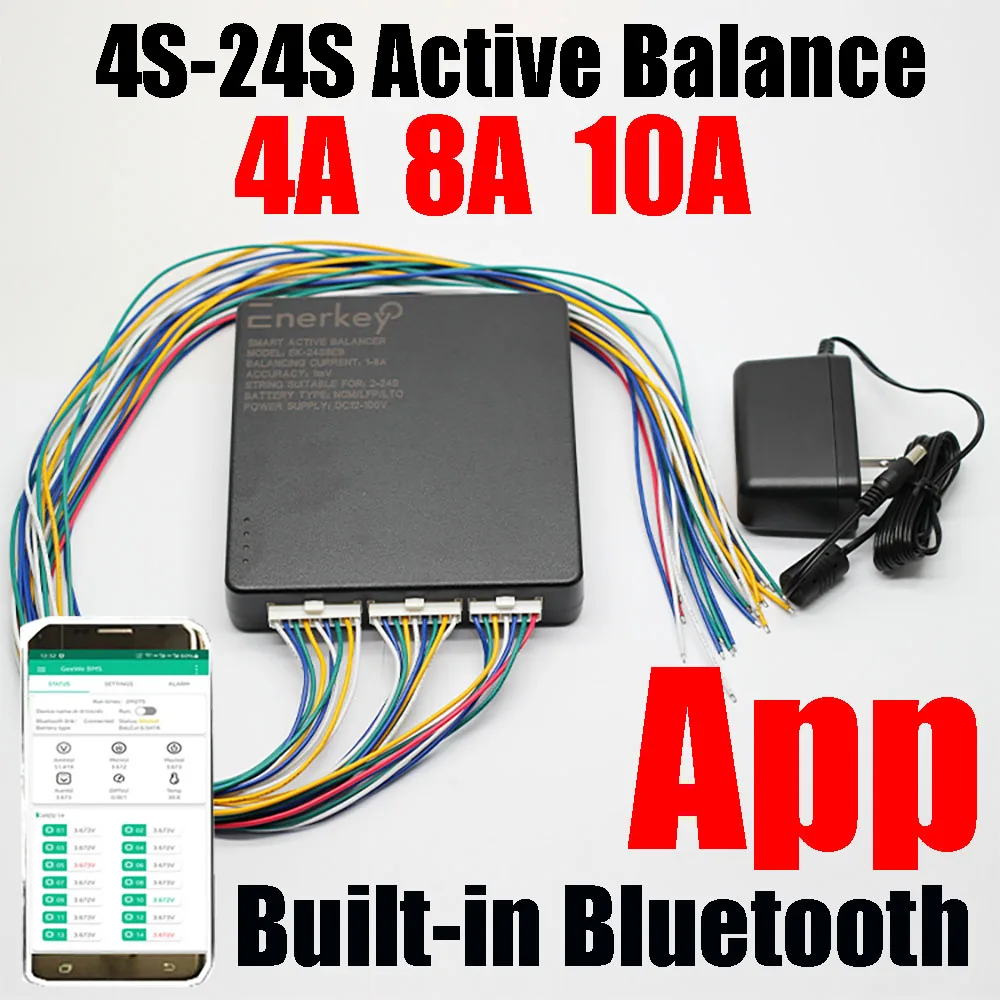 

4A 8A 10A Active Balance Smart Bluetooth APP 4S-24S Li-on Lifepo4 LTO lithium battery Balancer Equalizer 8S 14S 16S 48V 60V BMS