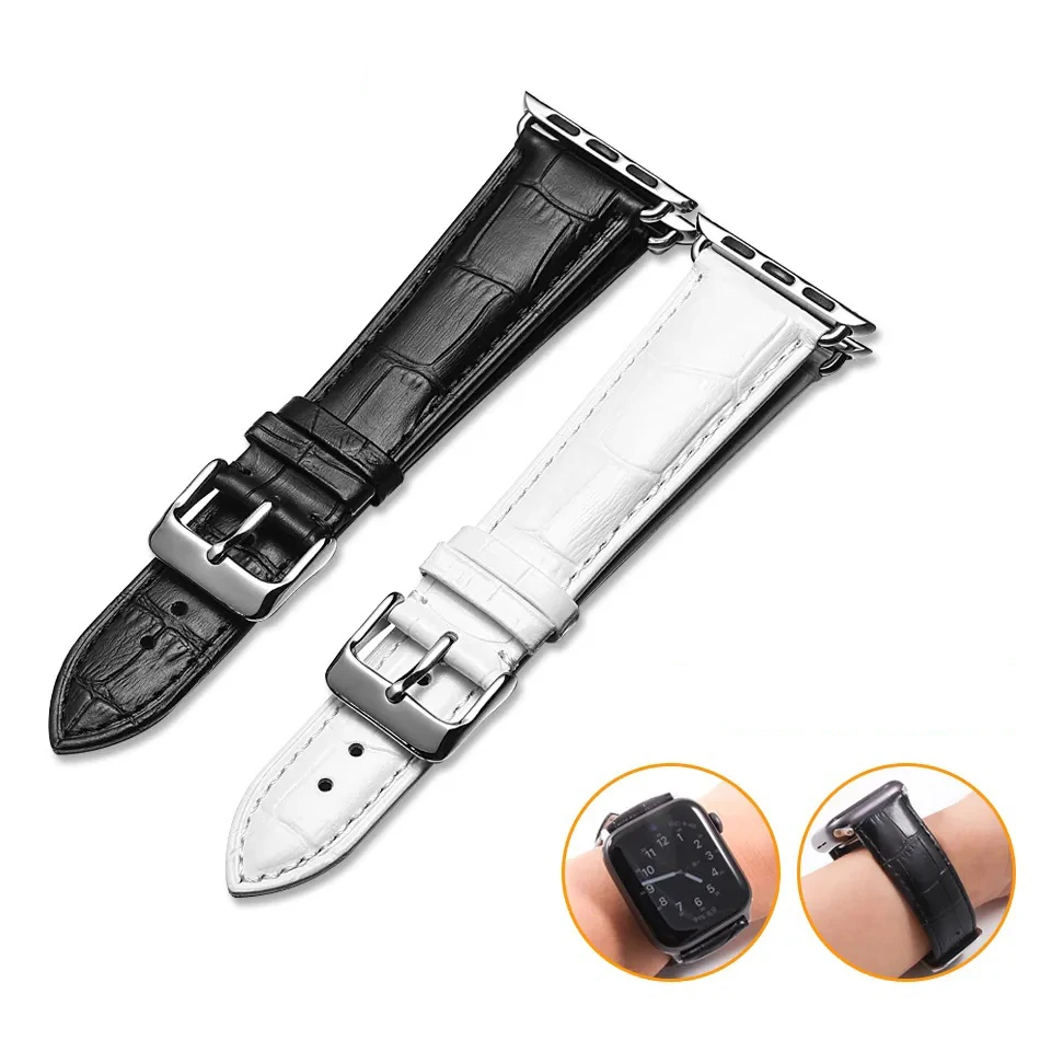 

Leather band For Apple watch Ultra 49mm 44mm 40mm correa para 42mm Crocodile bracelet iWatch series 8 7 4 5 6 se 41mm/45mm strap