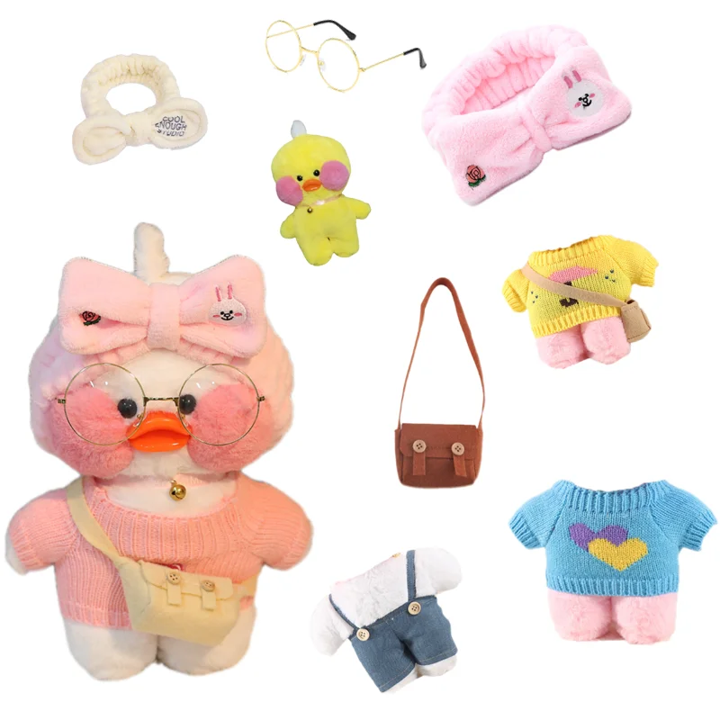 

Kawaii Korean Lalafanfan Cafe Duck Plush Toys Stuffed Doll Room Decor Accessories Clothes Set Bag Hair Band Glasses Kids Gift
