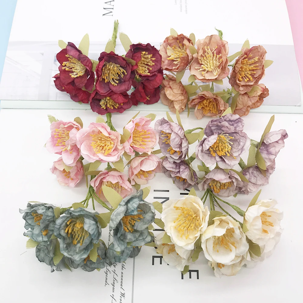 

Artificial Flowers for Home Decoration Silk Stamen Plum Bossom Christmas Decorative Flower Wall Handmade Candy Box Wedding