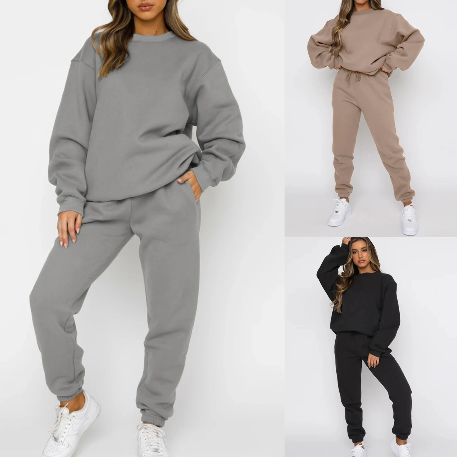 

High Waist Autumn Two Piece Set for Women New in Matching Sets Crew Neck Hoodie Pants Sets Oversized Daily Outfit