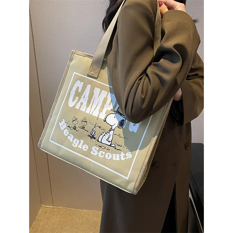 

Snoopy Canvas Bag Kawaii Charlie Brown Anime Cute Go To Work Single Shoulder Bag Shopping Handbag Bento Storage Toys Girls Gifts