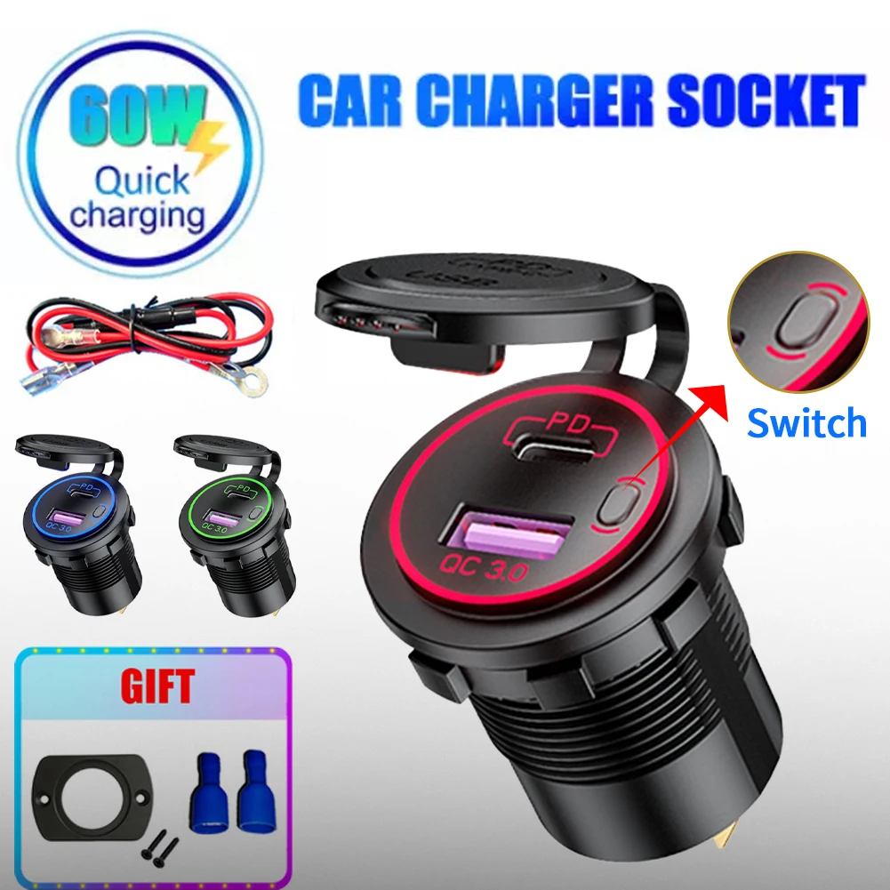 

12V/24V Dual Usb Charger Socket QC3.0 Auto Sigarettenaansteker Stopcontact Adapter Waterdichte Poorten Snelle Lading Telefoon
