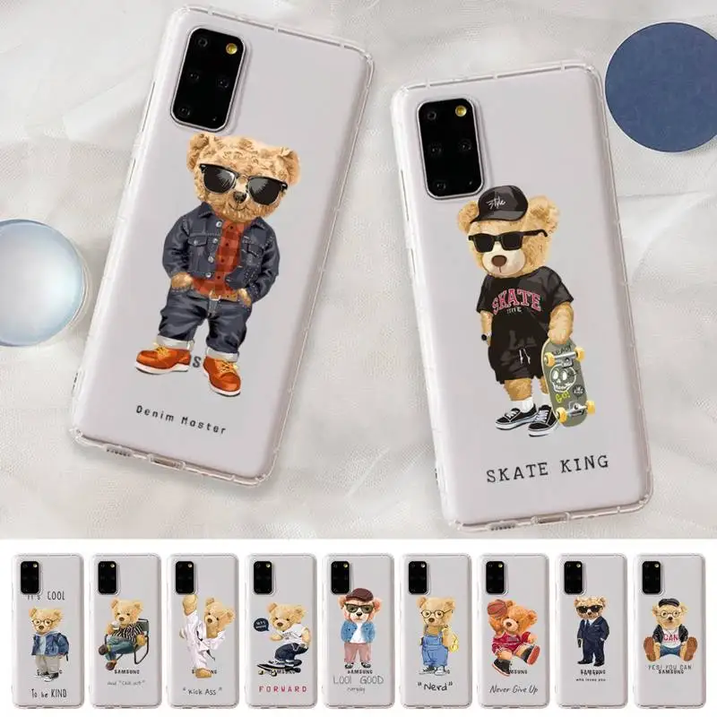 

Cute BEAR Fashion Brand Phone Case for Samsung A51 A52 A71 A12 for Redmi 7 9 9A for Huawei Honor8X 10i Clear Case