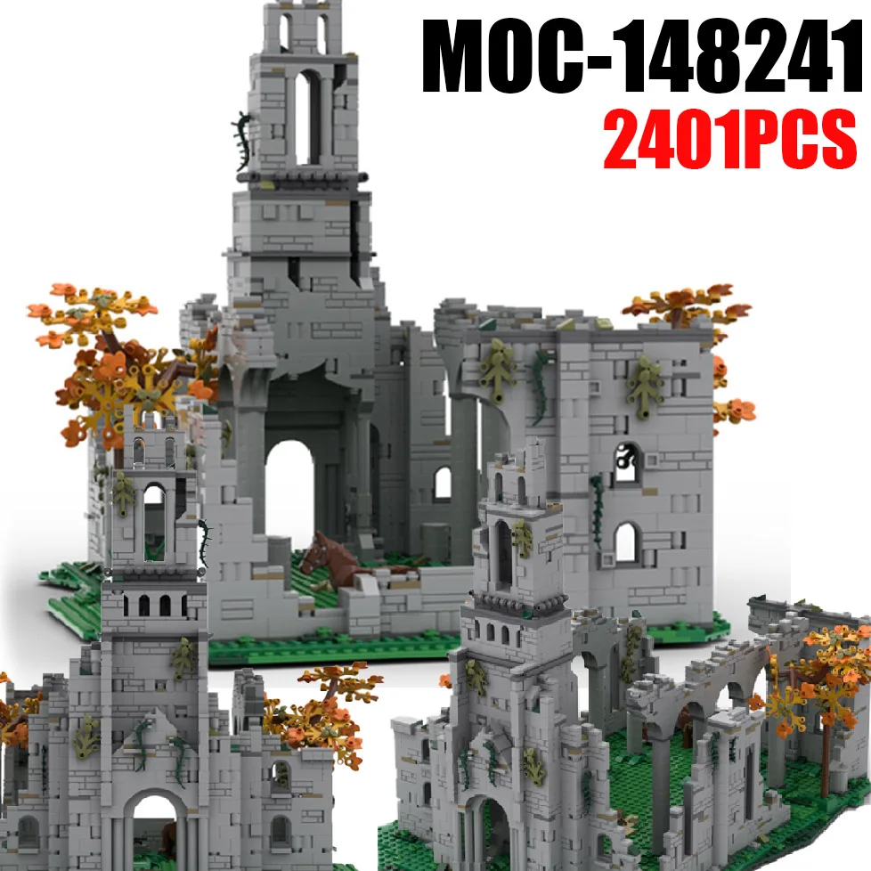 

MOC Medieval Castle Ruins Building Blocks Kit Abandoned Bell Tower Church Destroyed Construction Bricks Toys Gift