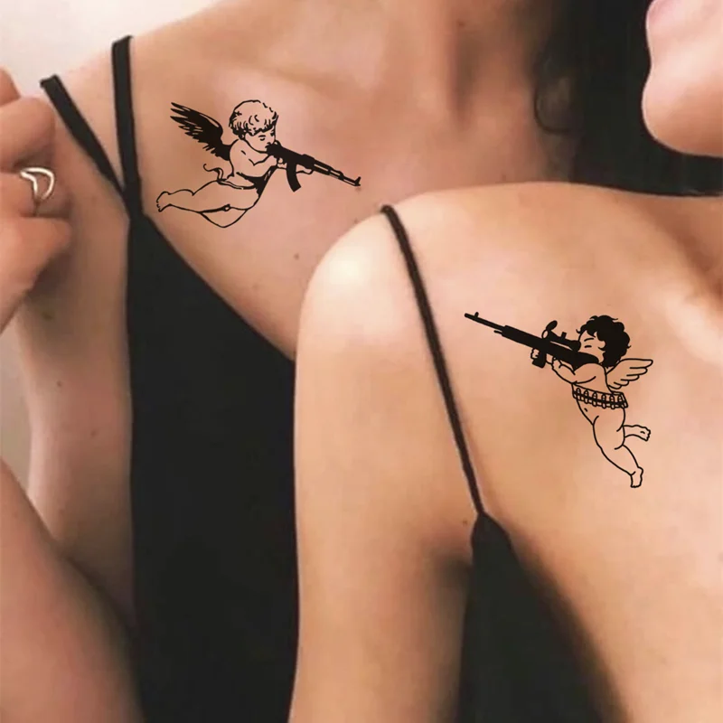 

Sdotter Waterproof Temporary Tattoo Stickers Love Angel Cupid Gun Tattoo Flash Tattoo Shoulder Clavicle Female Male