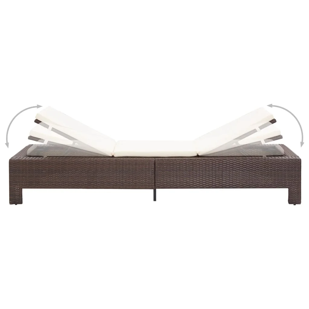 

Outdoor Patio Garden Sun Lounger Sunbed Lounge Chairs Pool Outside Decorwith Cushion Brown Poly Rattan