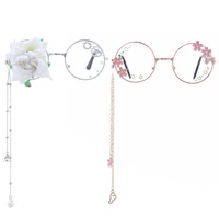 kawaii glasses with chain cosplay cute sakura eyeglasses retro round glasses clear lens metal frame eyewear for men women
