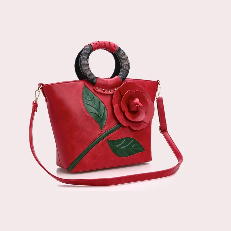 

Women's New Fashion Stereoscopic Rose Flowers Texture Tote Lady Handbags Shoulder Bag Crossbody Bag Office Daily National Style
