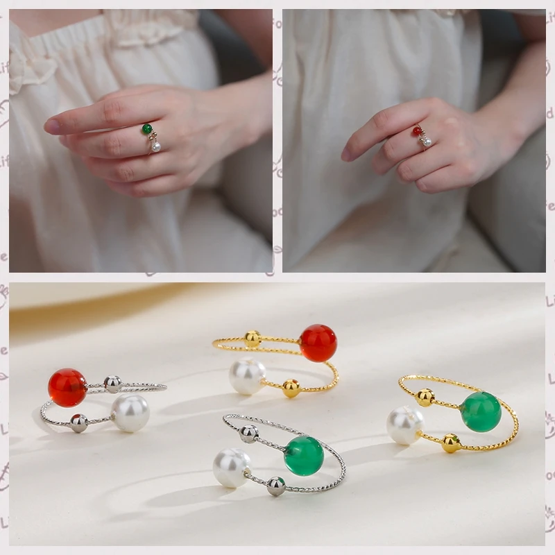 

2023 Trendy Vintage Lucky Beads Gold Sliver Open Rings for Women Retro Chic 925 Sliver Plated Open Ring Party Causal Jewelry