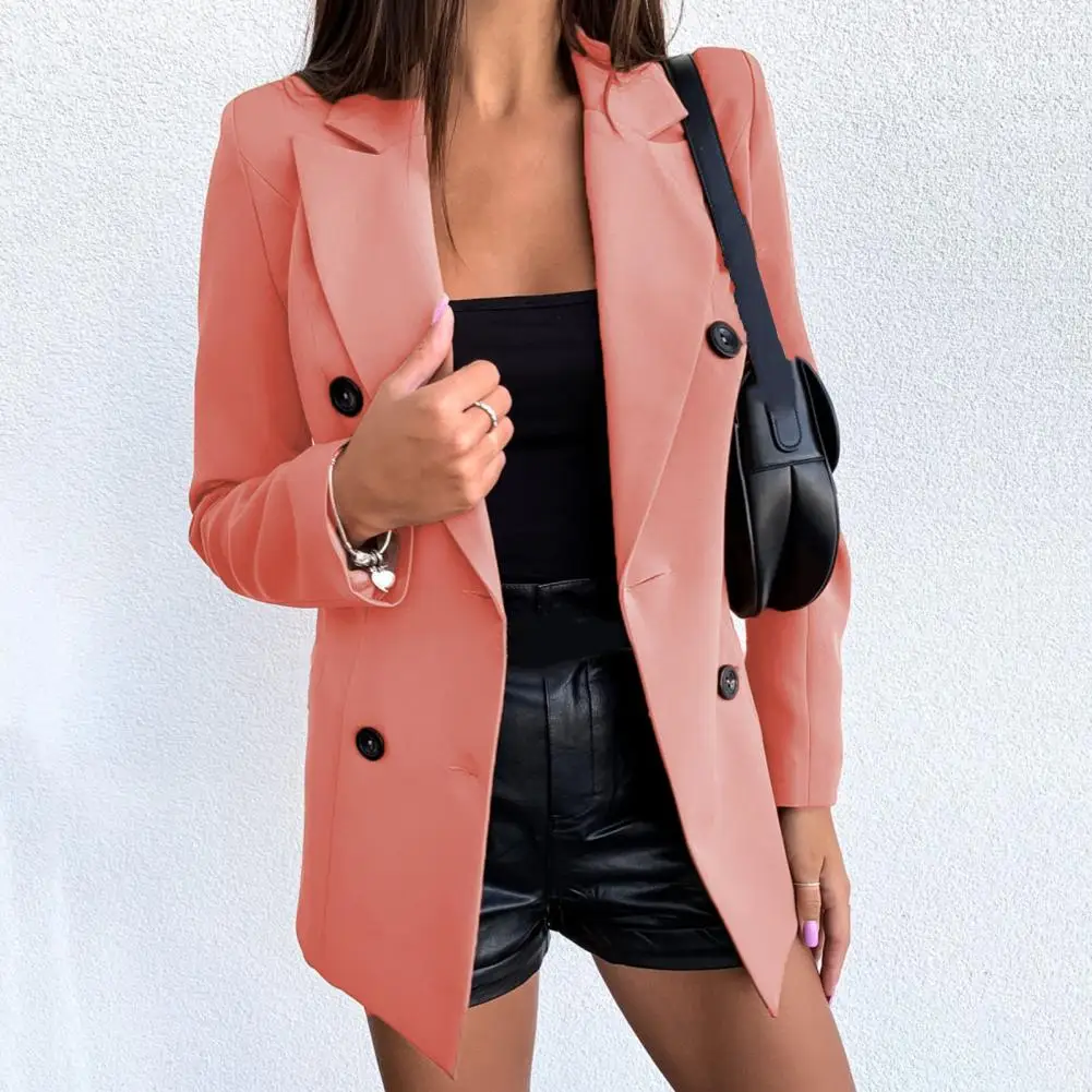 

Women Outerwear Stylish Double-breasted Women's Business for Office Commute Solid Color Long Sleeves Lapel for Spring Fall Suit