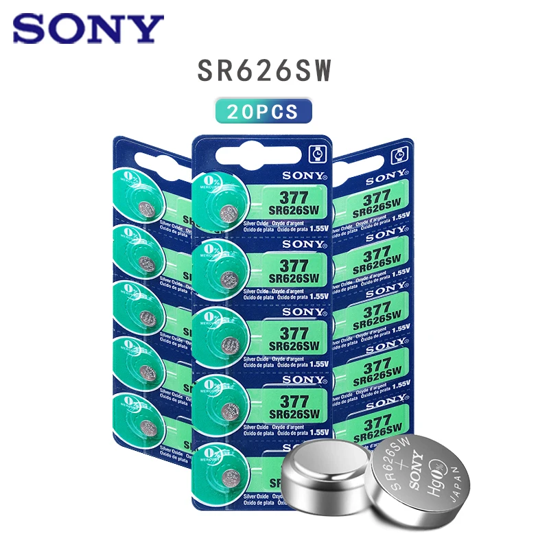 

20 шт. Sony 1,55 в AG4 батарея SR626 377 LR626 LR66 SR66 SR626SW 377A часовая батарейка монета G4 батареи для гаджетов часов