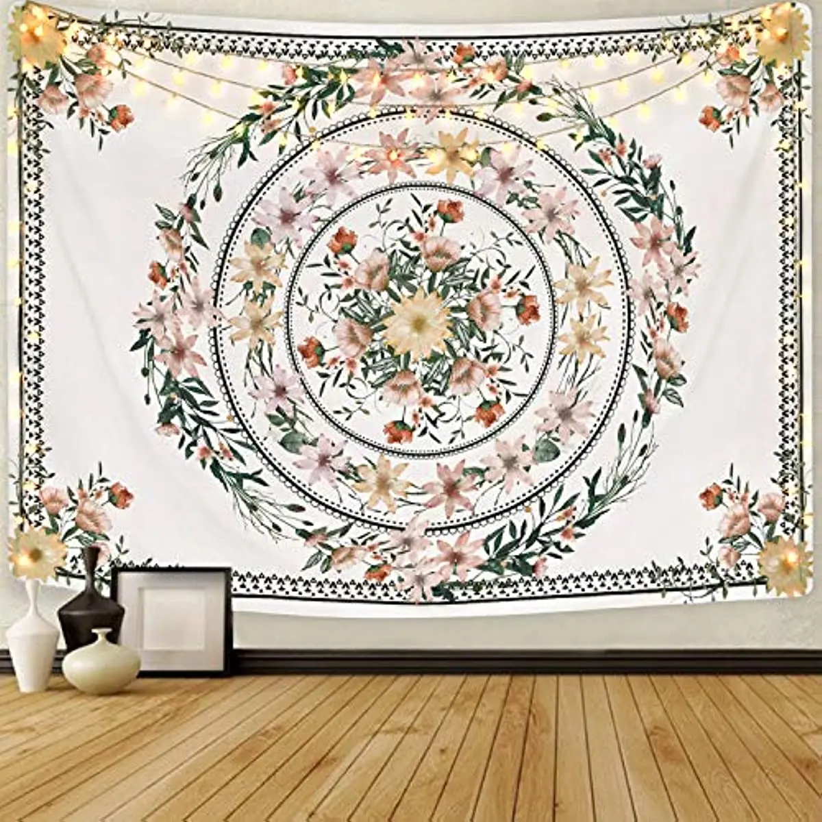 

Mandala Tapestry Floral Medallion Tapestry Sketch Floral Botanical Tapestry Bohemian Hippie Tapestry Wall Hanging (130 X 150 Cm)