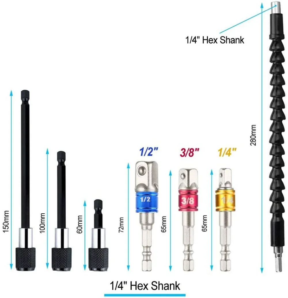 8 шт. аксессуары для электроинструмента адаптер 105 градусов 1/4 &quot3/8&quot 1/2 &quotгнездо