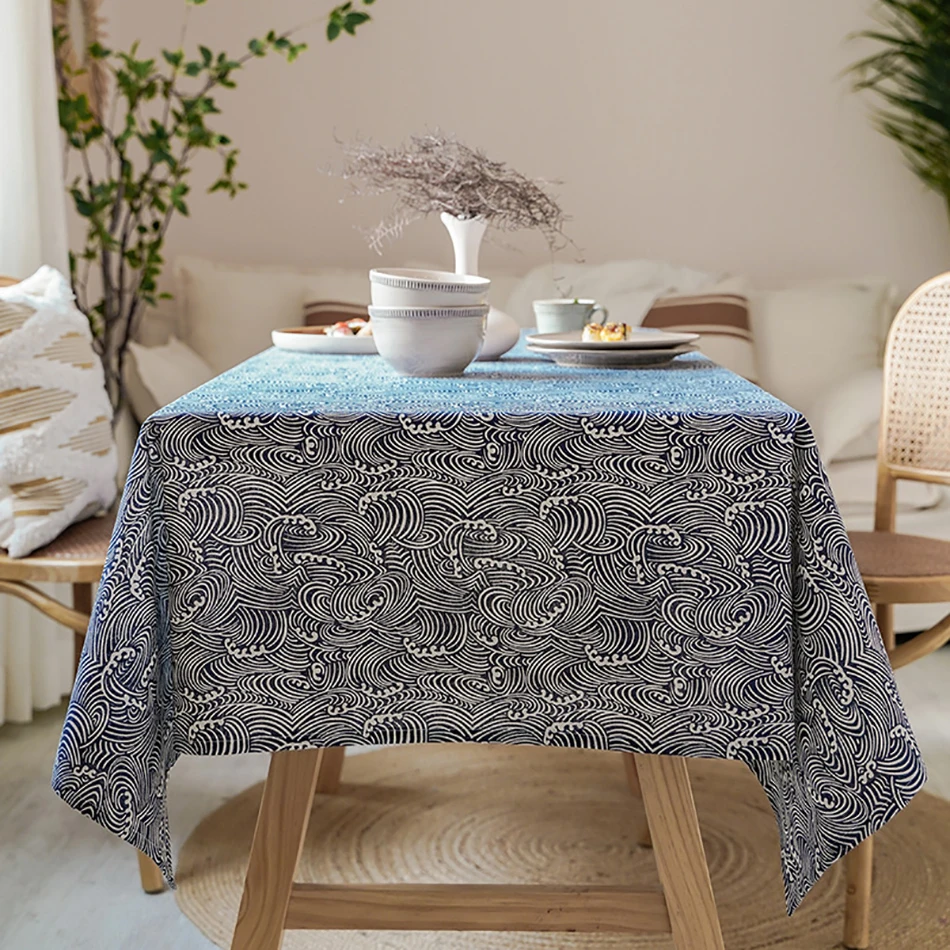 

ARICK Style Tablecloth Rectangular Cotton Linen Sea Ripple Home Coffee Table Outdoor Picnic Photography Background Cloth