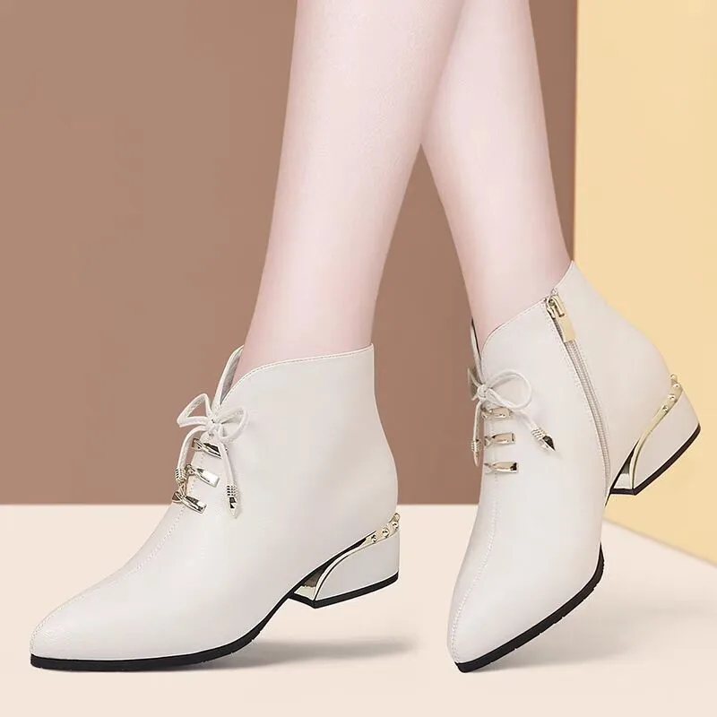 

Fashion Women Pumps Shoes Woman Leather Wedges Thick High Heels Ladies Casual Comfortable 2023 Winter Womens Boots Wedding Shoes