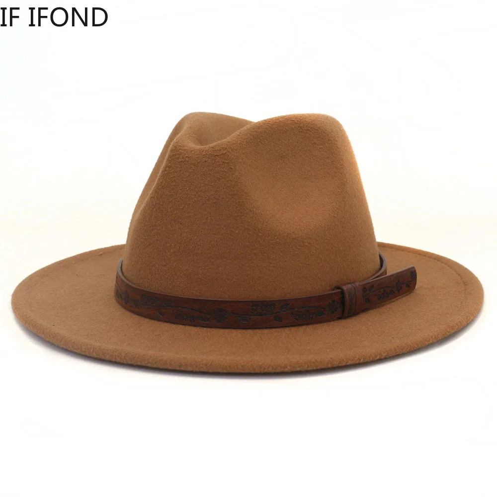 

2022 Autumn Winter Felt Fedoras Hats for Women Men Wide Brim Panamas Church Caps Gentleman Elegant Jazz Hat