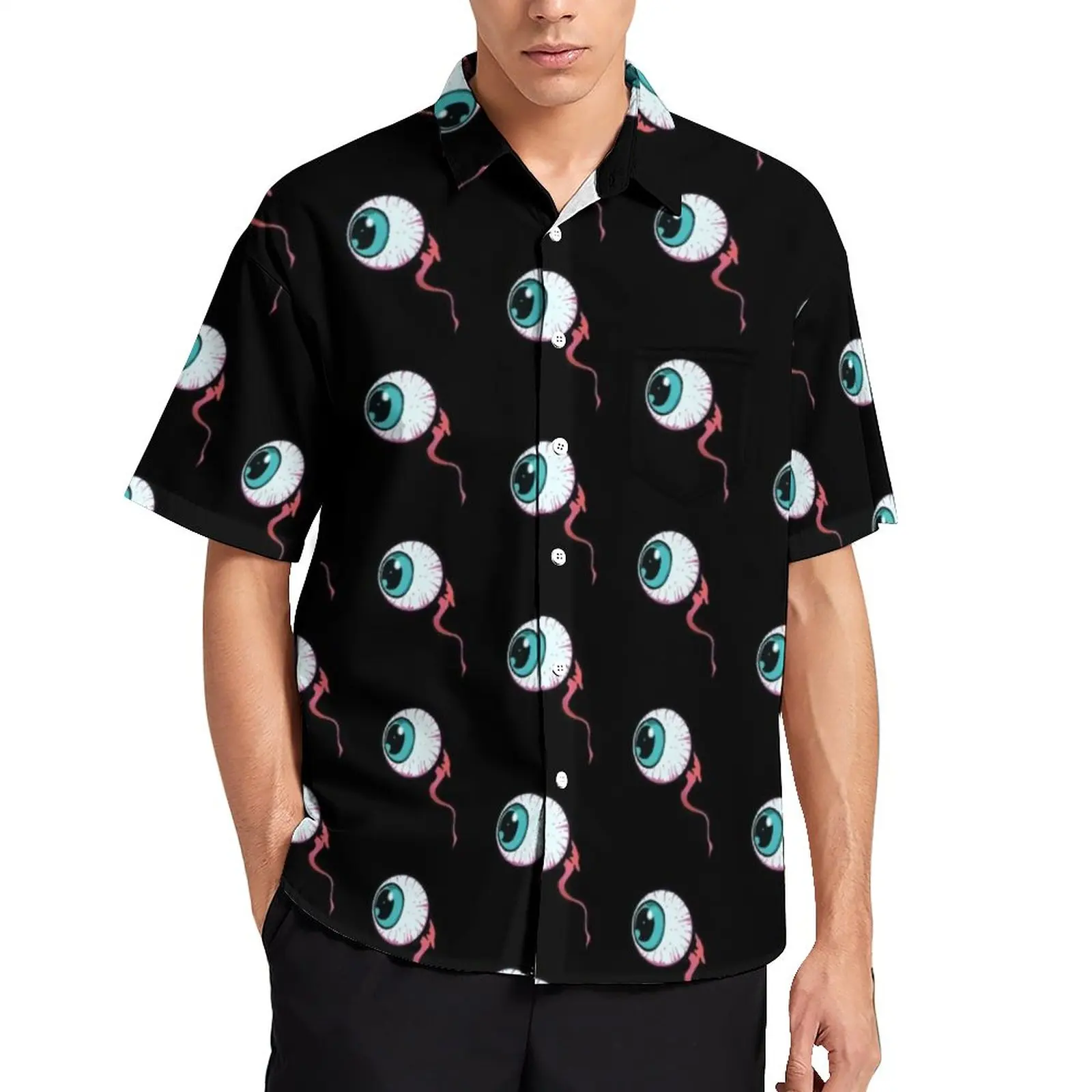 

Голубые повседневные рубашки с ужасными глазами, дизайнерская рубашка для отпуска с кровавым глазом, Гавайские крутые блузки, мужские большие размеры с принтом